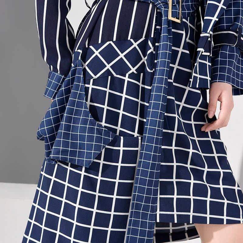 White & Blue Plaid Asymmetrical Shirt Dress | Millennials