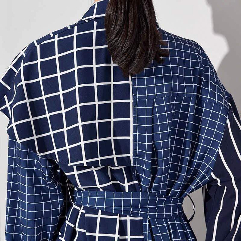 White & Blue Plaid Asymmetrical Shirt Dress | Millennials