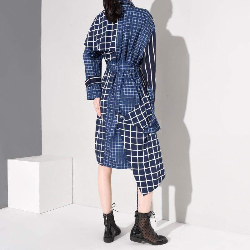 White & Blue Plaid Asymmetrical Shirt Dress | Millennials